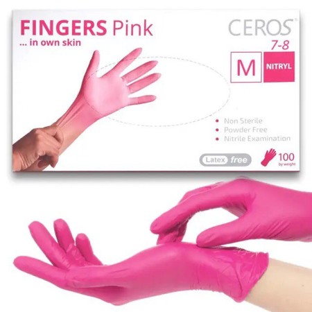 Нітрилові рукавички CEROS Fingers, M (7-8), рожеві, 100 шт