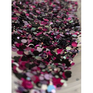 Конфетті для дизайну нігтів, срібло-рожеві-чорні, баночка 1г