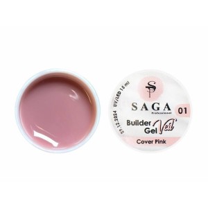 Гель для наращивания Saga Professional Builder Gel Veil 01 Cover Pink, камуфлирующий розовый, 15 мл