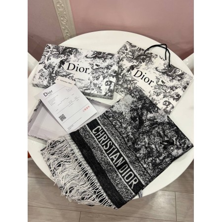 Женский палантин Dior Toile de Jouy, шарф 63×180 см в подарочном комплект черный-белый